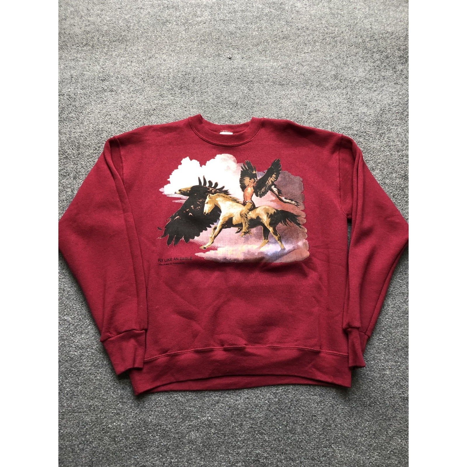 Vintage Fruit Of The Loom Sweatshirt Mens Large Red Fly Like An Eagle Graphic